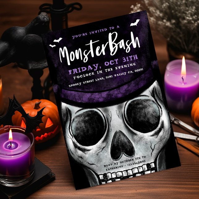 Invitation Monster Bash Éffrayante Skeleton Halloween Party (Monster Bash Spooky Skeleton Halloween Party Invitation)