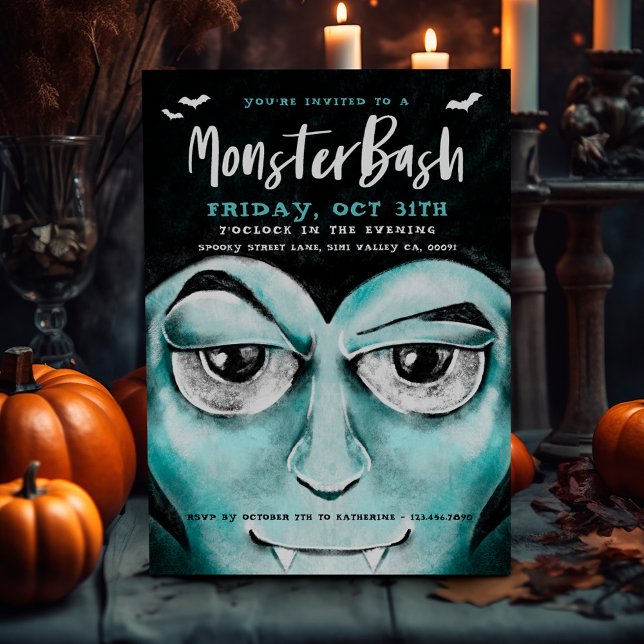 Invitation Monster Bash Fun Éffrayant Vampire Halloween (Monster Bash Fun Spooky Vampire Halloween Party Invitation)