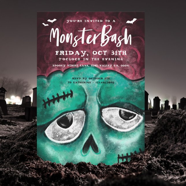 Invitation Monster Bash Fun Éffrayant Zombie Halloween (Monster Bash Fun Spooky Zombie Halloween Party Invitation)