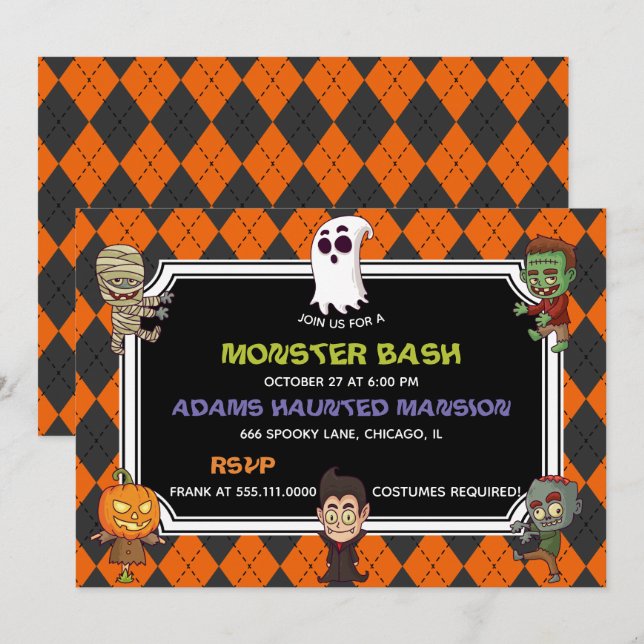 Invitation Monster Bash Halloween (Devant / Derrière)