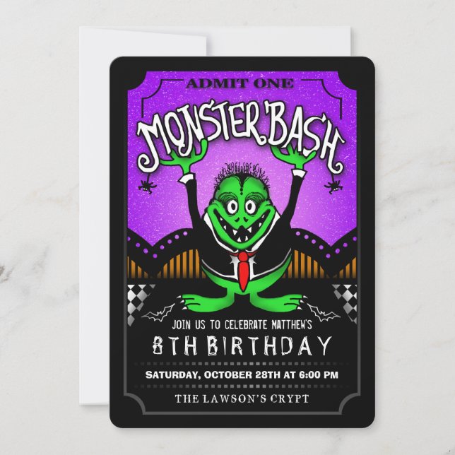 Invitation Monster Bash Halloween Anniversaire Fête Invitatio (Devant)