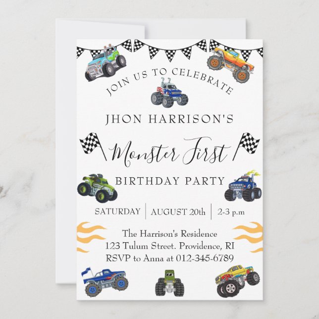 Invitation Monster Car Anniversaire de enfant Party (Devant)