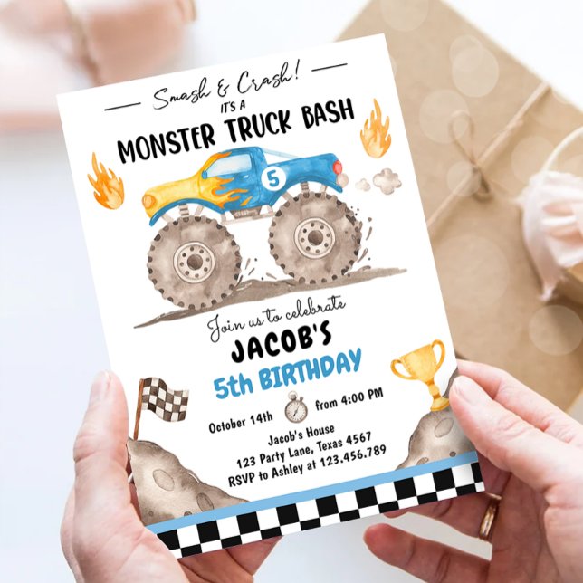 Invitation Monster de crash Smash Camion Bash Blue Boy Annive (Créateur téléchargé)