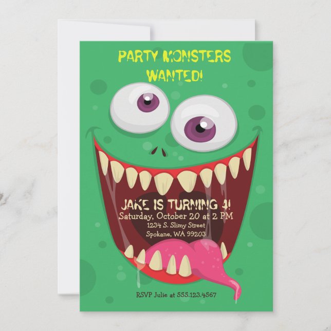 Invitation Monster Face Party Monsters fête d'anniversaire Re (Devant)