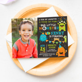 Invitation Monster First Birthday, Invitation Mons