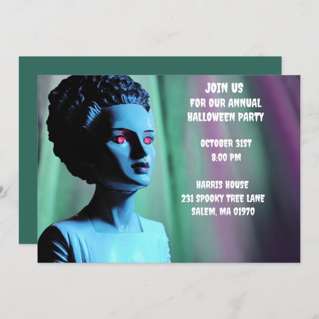 Invitation Monster Green et Purple Bride de Frankenstein (Devant / Derrière)