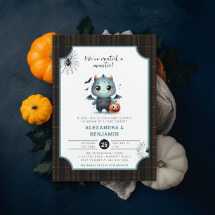 Invitation Monster Halloween Tartan Cute Coed Boy Baby shower
