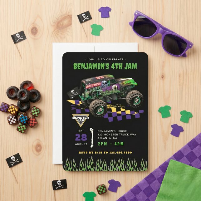 Invitation Monster Jam - Anniversaire de Grave Digger (Simulated invitation on table)