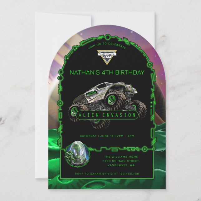 Invitation Monster Jam - Anniversaire Invasion Alien (Devant)