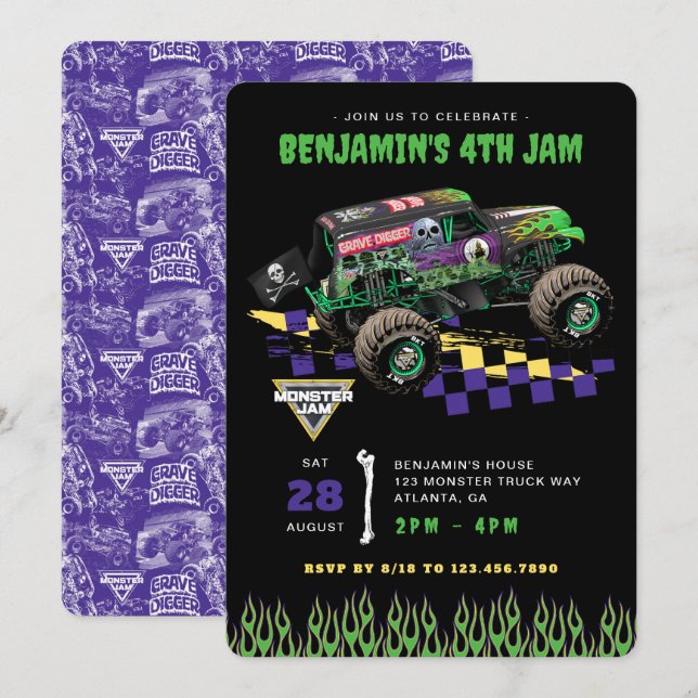 Invitation Monster Jam - Grave Digger Birthday (Devant / Derrière)