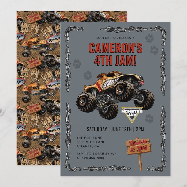 Invitation Monster Jam - Monster Mutt Anniversaire (Devant / Derrière)