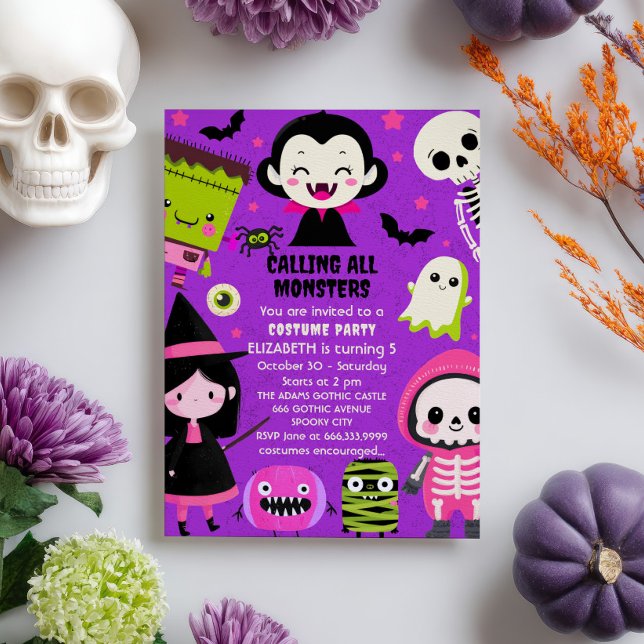 Invitation Monster Mash Purple Kids Halloween fête d'annivers (Créateur téléchargé)