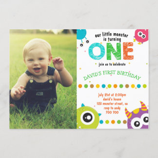 Invitation Monster Photo 1er Anniversaire Garçon Petits monst