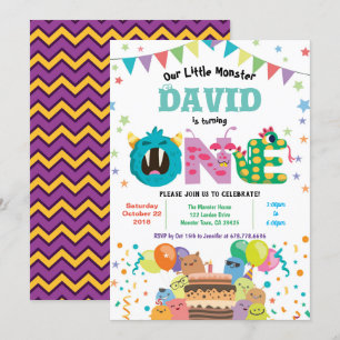 Invitation Monster, premier anniversaire. Baby boy 1er annive