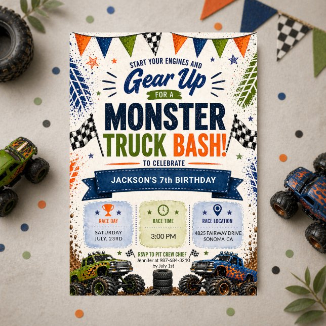 Invitation Monster Truck 7th Boys Birthday (Créateur téléchargé)
