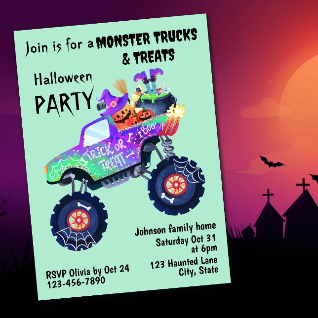Invitation Monster Truck And Treats Halloween Party  (Créateur téléchargé)