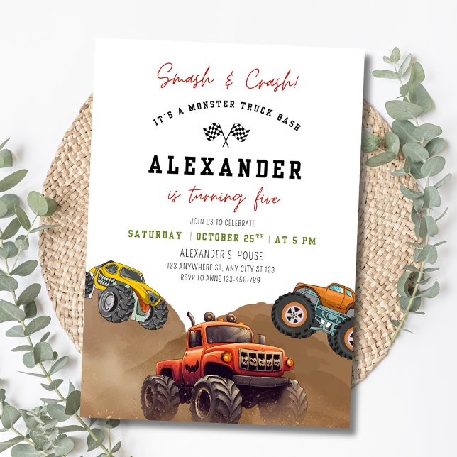 Invitation Monster Truck Anniversaire Invitation, Racing Car  (Créateur téléchargé)