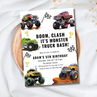 Invitation Monster Truck Bash Birthday For Boys Race Car