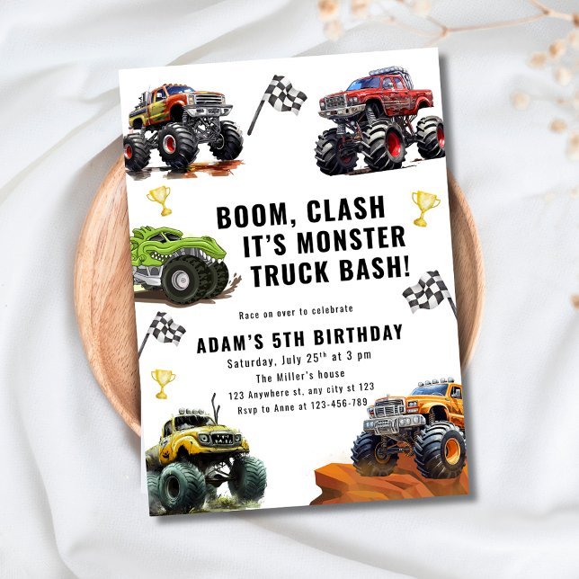 Invitation Monster Truck Bash Birthday For Boys Race Car  (Créateur téléchargé)
