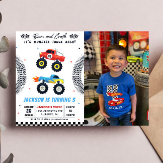 Invitation Monster Truck Bash Boy Anniversaire Photo Invitati