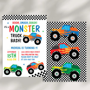 Invitation Monster Truck Bash Colorful Groovy Enfants Anniver