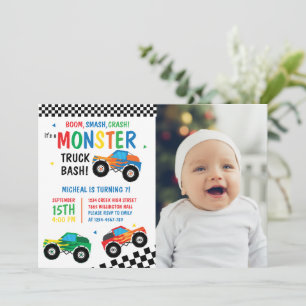 Invitation Monster Truck Bash Colorful Groovy Enfants Anniver