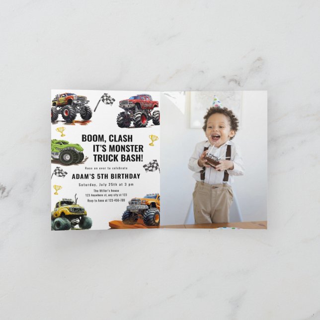 Invitation Monster Truck Bash Party Boys Race Car Birthday (Intérieur)