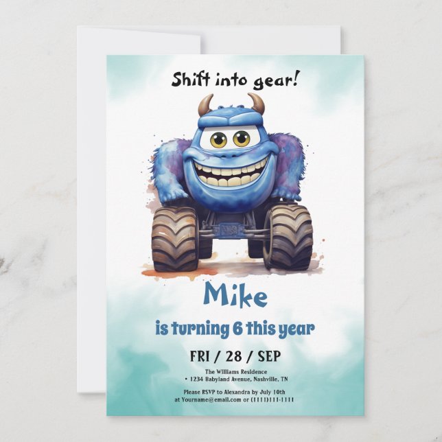 Invitation Monster Truck boy Anniversaire (Devant)