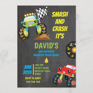 Invitation Monster Truck Boy Birthday Party Smash Crash