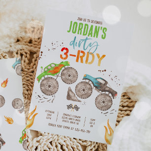 Invitation Monster Truck Boy Dirty 3 jours 3e fête d'annivers