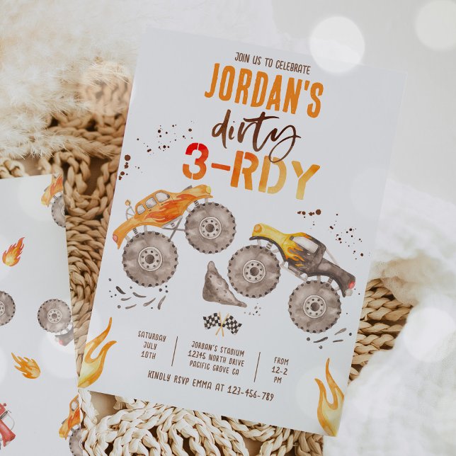 Invitation Monster Truck Boy Dirty 3 jours 3e fête d'annivers (Créateur téléchargé)