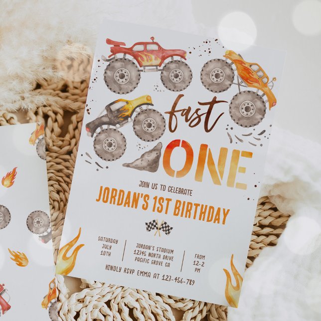 Invitation Monster Truck Boy Fast Un 1er anniversaire fête (Créateur téléchargé)