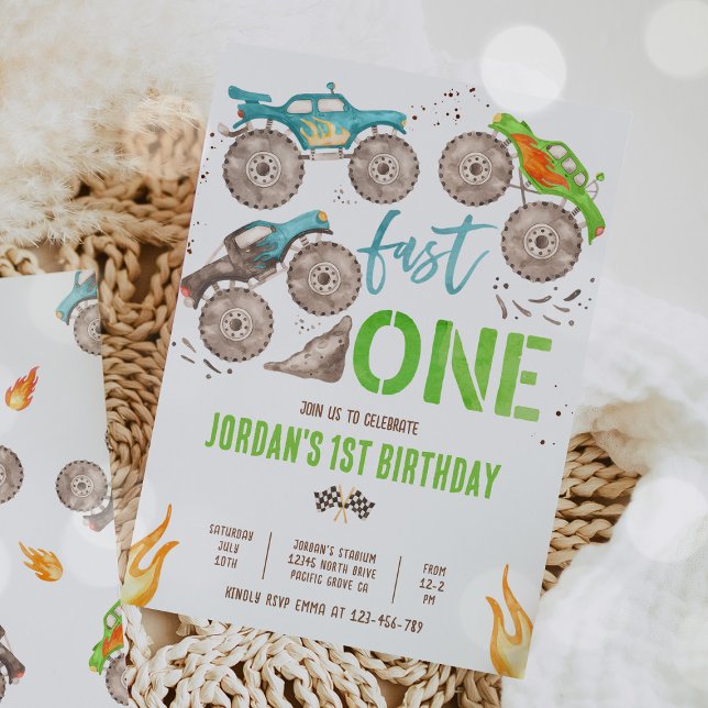 Invitation Monster Truck Boy Fast Un 1er anniversaire fête (Créateur téléchargé)