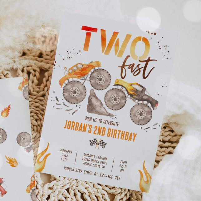 Invitation Monster Truck Boy Two Fast 2nd Birthday Party (Créateur téléchargé)