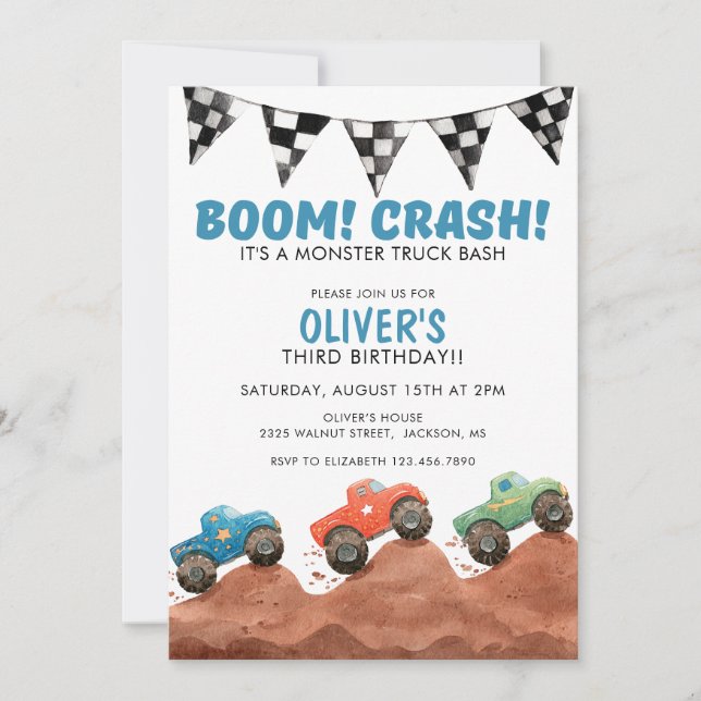 Invitation Monster Truck Colorful Cars Birthday (Devant)