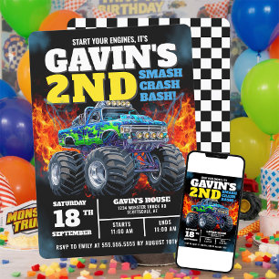 Invitation Monster Truck Cool Bleu 2e anniversaire Personnali