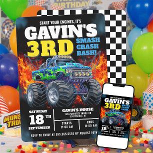 Invitation Monster Truck Cool Bleu 3e anniversaire Personnali