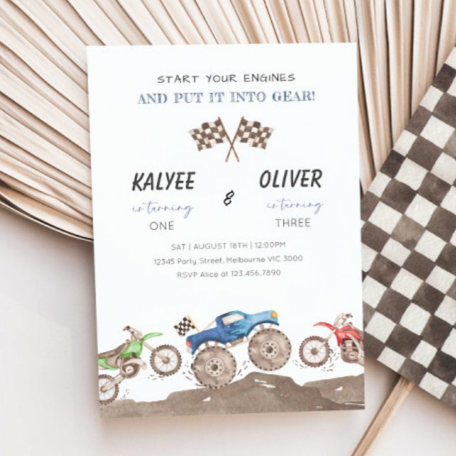 Invitation Monster Truck & Dirt Bike Joint Birthday Party (Créateur téléchargé)