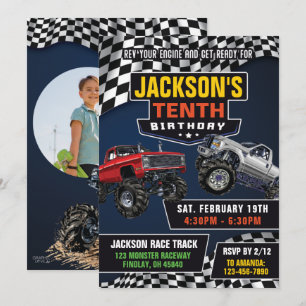 Invitation Monster Truck Jam Photo Anniversaire Fête, N'Impor