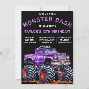 Invitation Monster Truck, Monster Bash fête d'anniversaire