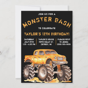 Invitation Monster Truck, Monster Bash fête d'anniversaire
