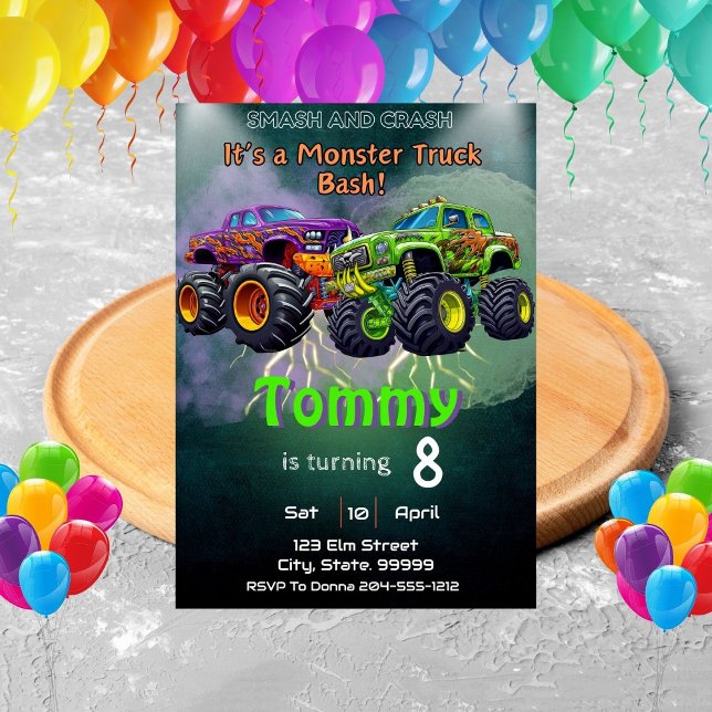Invitation Monster Truck Personnalisé Anniversaire Fête (Créateur téléchargé)