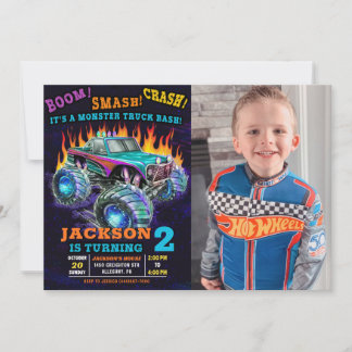 Invitation Monster Truck Smash Crash Boy Photo Anniversaire