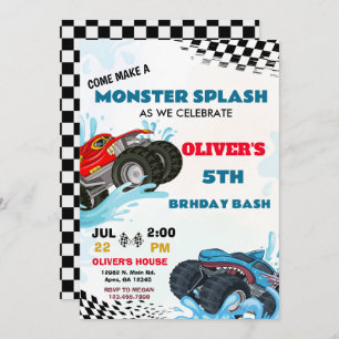 Invitation Monster Truck Splash Anniversaire Bash Party