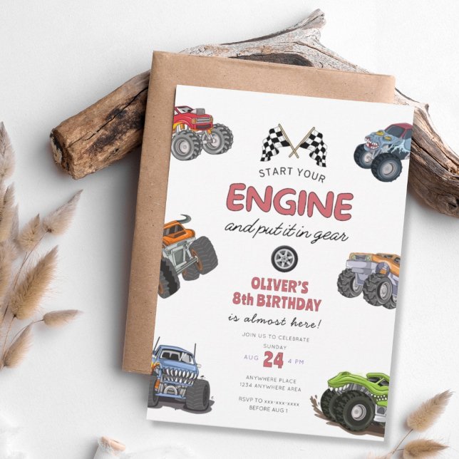 Invitation Monster truck, start your engine boy 8th birthday (Créateur téléchargé)