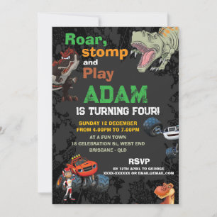 Invitation Monster truck & T Rex Boys anniversaire