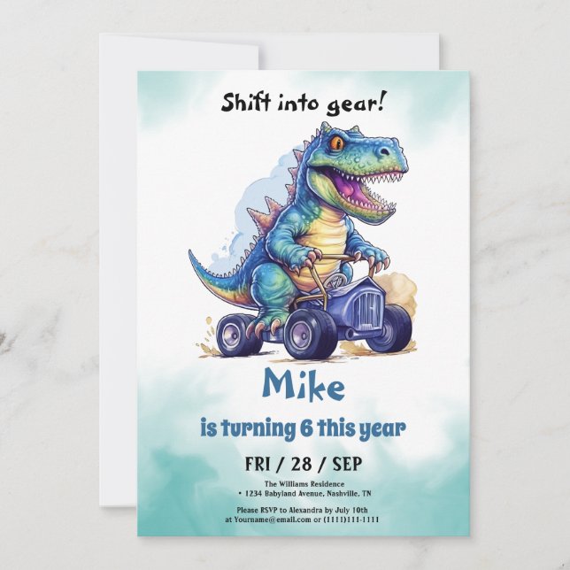 Invitation Monster Truck T-Rex garçon Anniversaire (Devant)