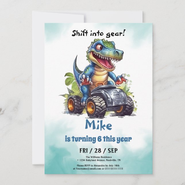 Invitation Monster Truck T-Rex garçon Anniversaire (Devant)