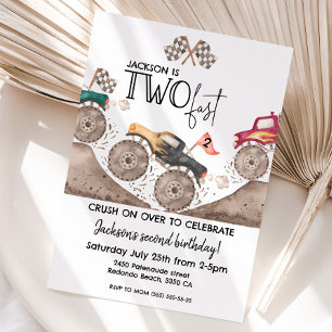 Invitation Monster Truck TWO FAST 2ème anniversaire enfants