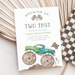 Invitation Monster Truck 'TWO' Rapide Fête d'anniversaire 2 a